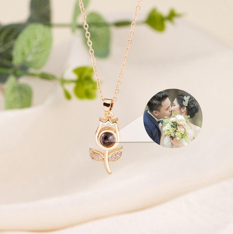 Custom Rose Projection Necklace, Memorial Necklace ,Personalized Memorial Photo Pendant,Picture Necklace,925 Silver Necklace,Gift For Her,N7 -  NameNecklaceUK