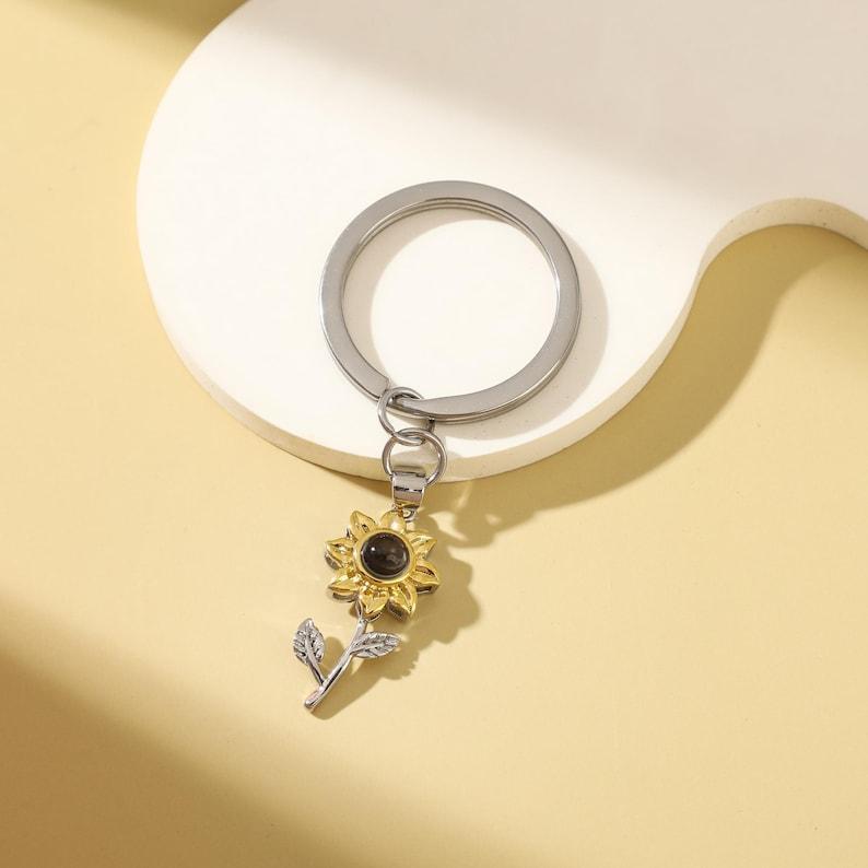 Mother's Day Gifts Personalized Photo Projection Stone Keychain Sunflower Keychain With Photo Birthstone Keychain Gift For Her