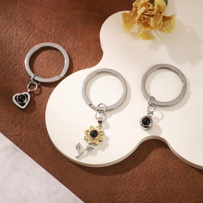 Mother's Day Gifts Personalized Photo Projection Stone Keychain Sunflower Keychain With Photo Birthstone Keychain Gift For Her