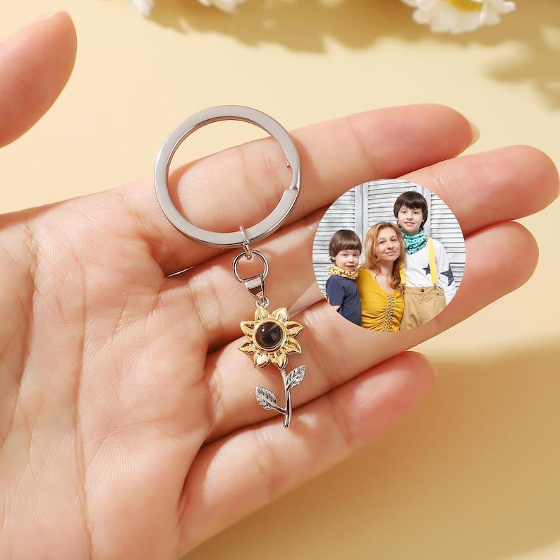 Mother's Day Gifts Personalized Photo Projection Stone Keychain Sunflower Keychain With Photo Birthstone Keychain Gift For Her
