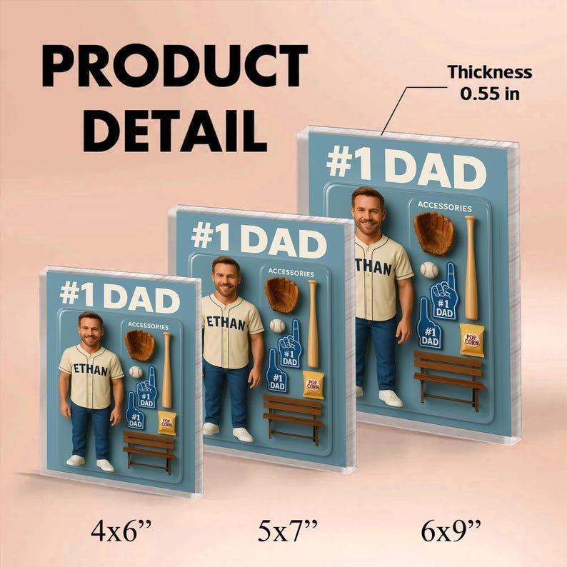 Custom Photo Baseball Dad Action Figure Pack Packaging Personalized Rectangle Acrylic Block Plaque,Father Day Gift for Dad,Gift for Husband