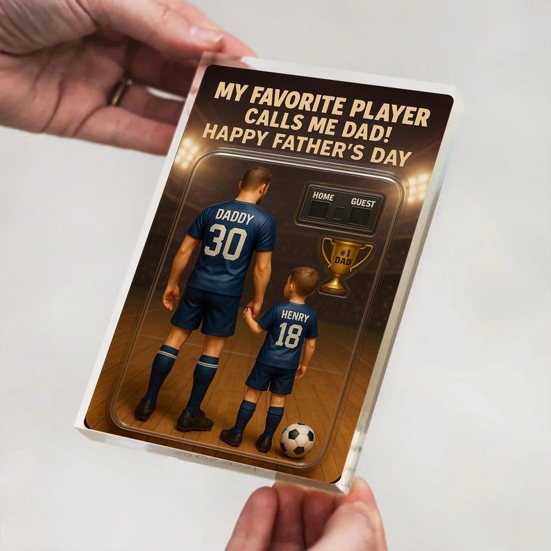 Custom Photo Soccer Dad Action Figure Pack Packaging Personalized Rectangle Acrylic Block Plaque, Father Day Gift for Dad, Gift for Husband