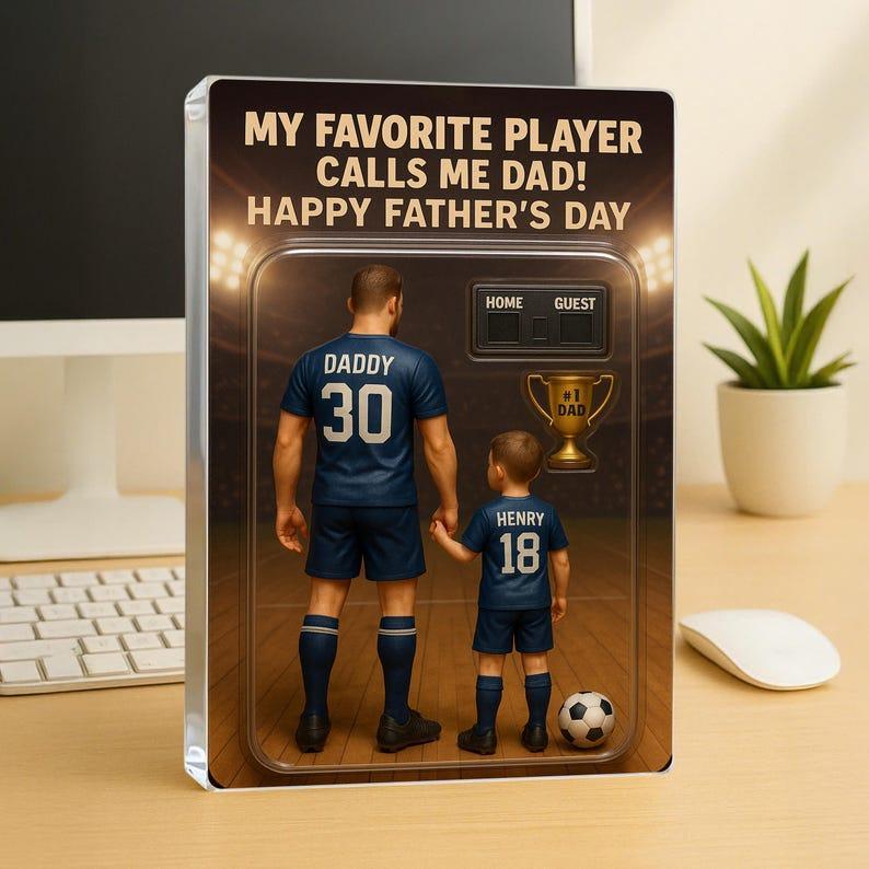 Custom Photo Soccer Dad Action Figure Pack Packaging Personalized Rectangle Acrylic Block Plaque, Father Day Gift for Dad, Gift for Husband