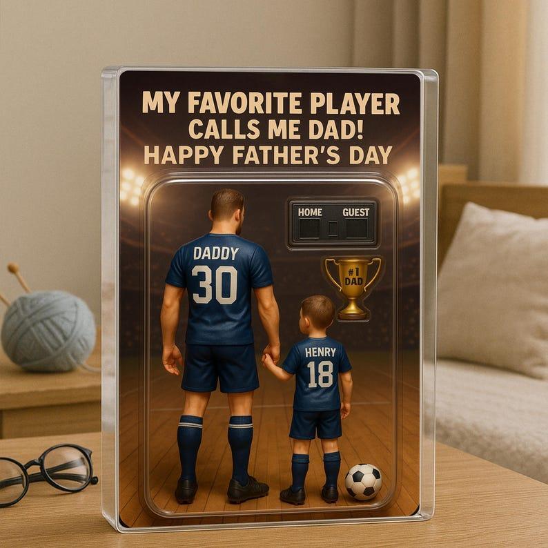 Custom Photo Soccer Dad Action Figure Pack Packaging Personalized Rectangle Acrylic Block Plaque, Father Day Gift for Dad, Gift for Husband