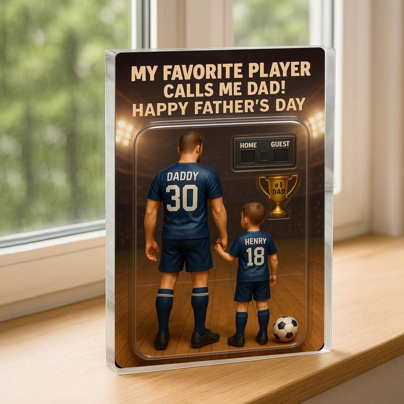 Custom Photo Soccer Dad Action Figure Pack Packaging Personalized Rectangle Acrylic Block Plaque, Father Day Gift for Dad, Gift for Husband