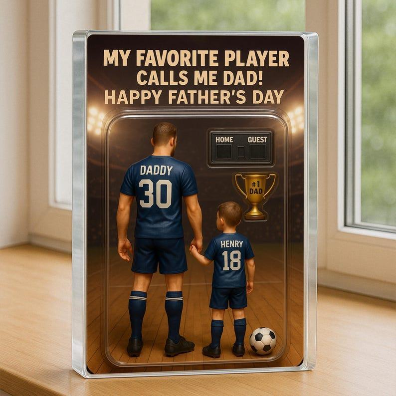 Custom Photo Soccer Dad Action Figure Pack Packaging Personalized Rectangle Acrylic Block Plaque, Father Day Gift for Dad, Gift for Husband