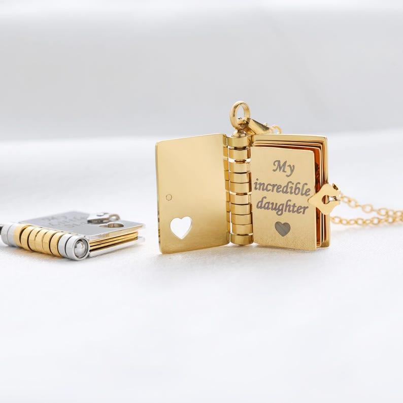 Personalized Book Locket Necklace Custom Seven Page Message Book Pendant Secret Love Letter Anniversary Gift -  NameNecklaceUK