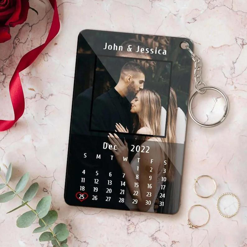 Personalized Acrylic Calendar Keychain Custom Photo & Date Keychain Wedding Calendar Keepsake Anniversary Gifts -  NameNecklaceUK