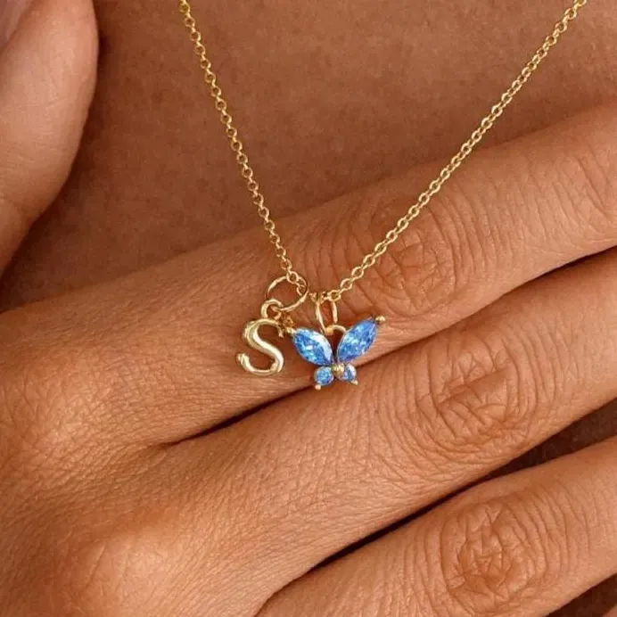 Personalized Butterfly Birthstone Initial Necklace Custom Monogram Jewelry Birthday Gift for Her -  NameNecklaceUK