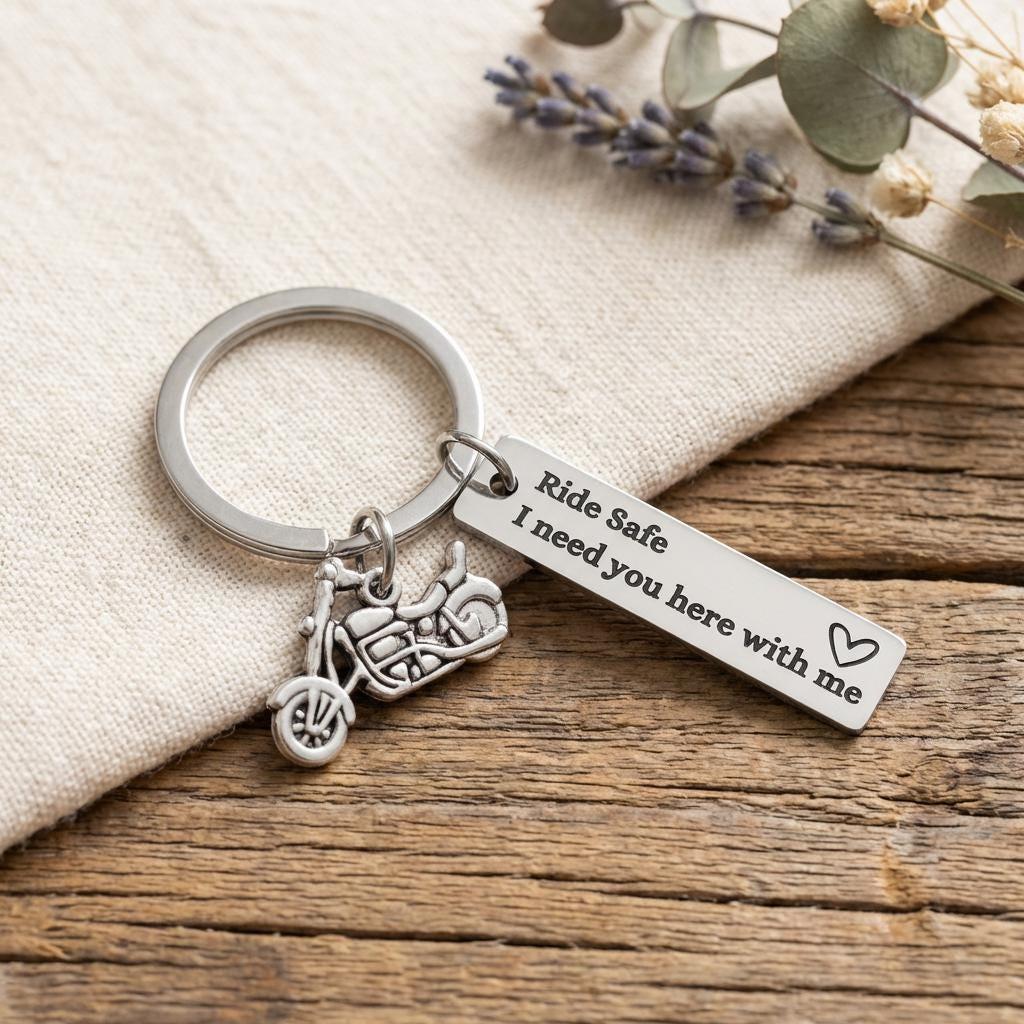 Personalized Back Text Ride Safe Keychain Custom Engraved Text Motorcycle Tag Keyring Valentine Gift for Him -  NameNecklaceUK