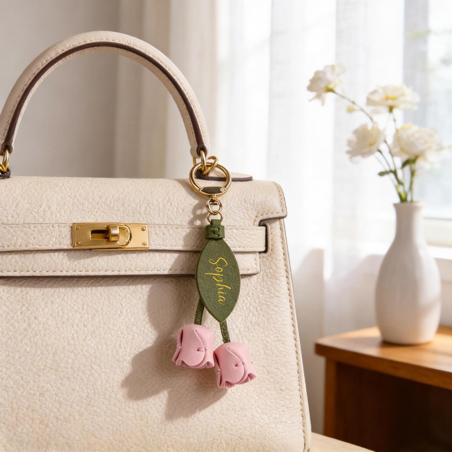 Personalized Name Tulip Keychain Custom Leather Flower Keyring  Genuine Leather Blossom Accessory Gift for Her -  NameNecklaceUK