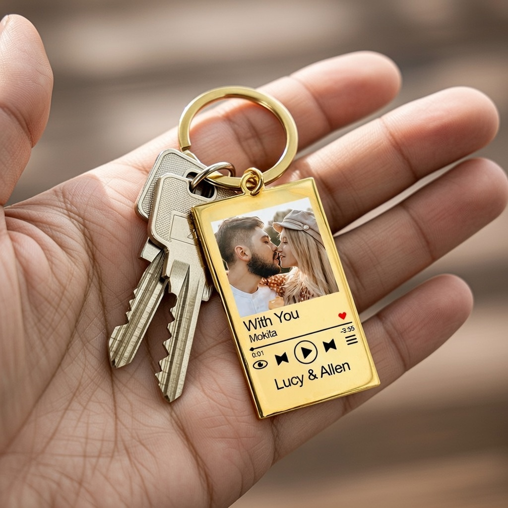 Custom Music Player Photo Keychain Personalized Song Cover Art Keyring Romantic Couple Gift Valentine's Day Gifts -  NameNecklaceUK