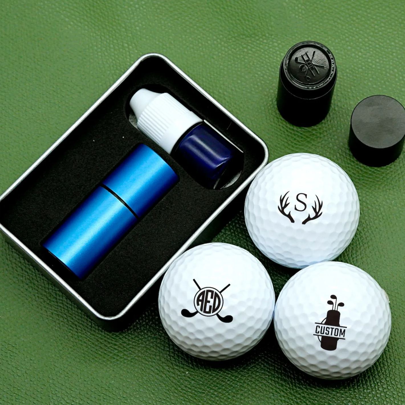 Personalized Monogrammed Initial Golf Ball Stamp with Metal Storage Box Birthday Father's Day Gift for Golf Player - namenecklace