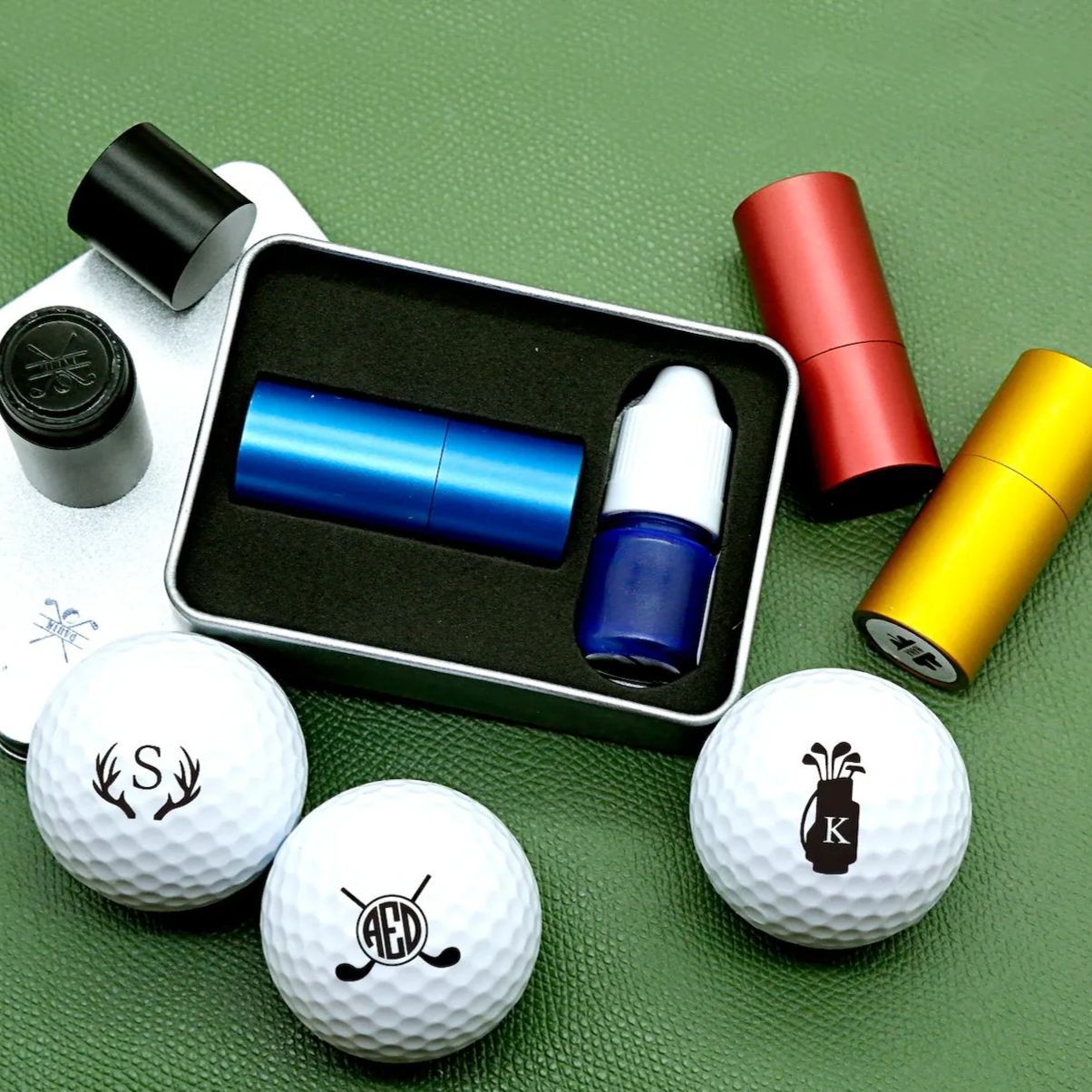 Personalized Monogrammed Initial Golf Ball Stamp with Metal Storage Box Birthday Father's Day Gift for Golf Player - namenecklace