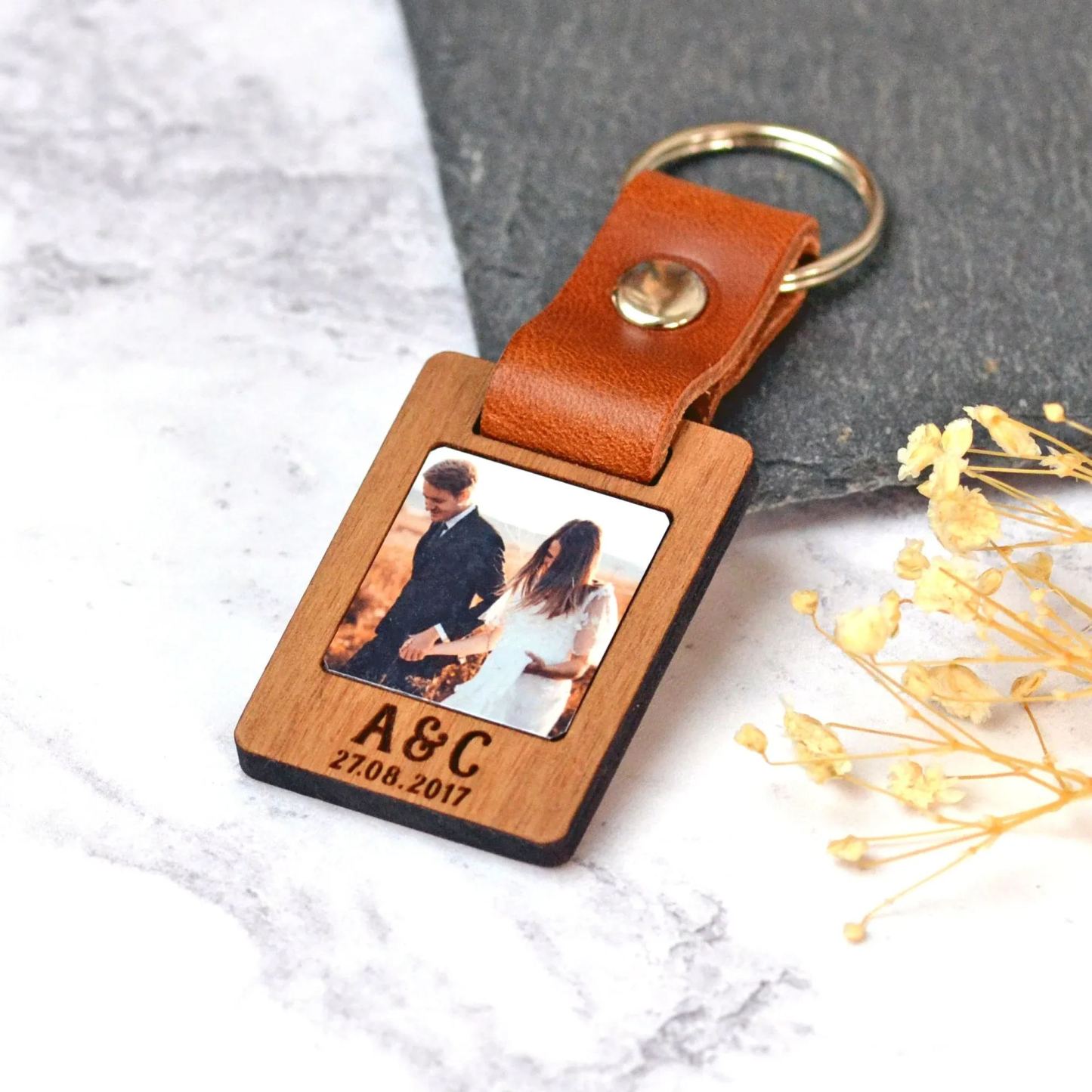 Personalized Photo Calendar Wood Keyring Custom Wooden Picture Calendar Keychain Fifth Anniversary Gifts for Him Her -  NameNecklaceUK