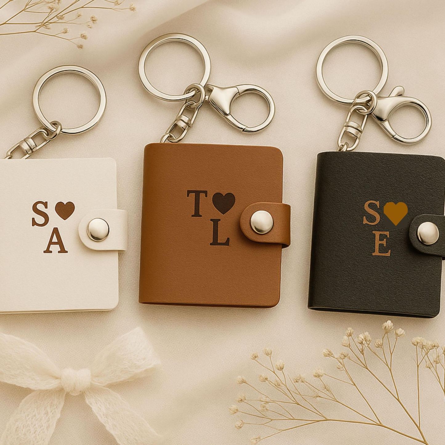 Personalized Leather Mini Photo Album Keychain Custom Photo Album Key Fob Christmas Anniversary Birthday Gift -  NameNecklaceUK