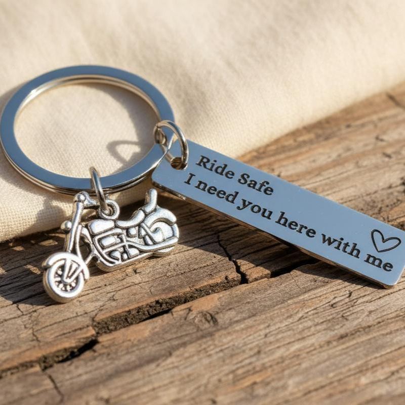 Personalized Back Text Ride Safe Keychain Custom Engraved Text Motorcycle Tag Keyring Valentine Gift for Him -  NameNecklaceUK