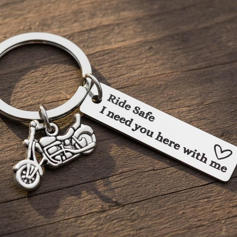 Personalized Back Text Ride Safe Keychain Custom Engraved Text Motorcycle Tag Keyring Valentine Gift for Him -  NameNecklaceUK