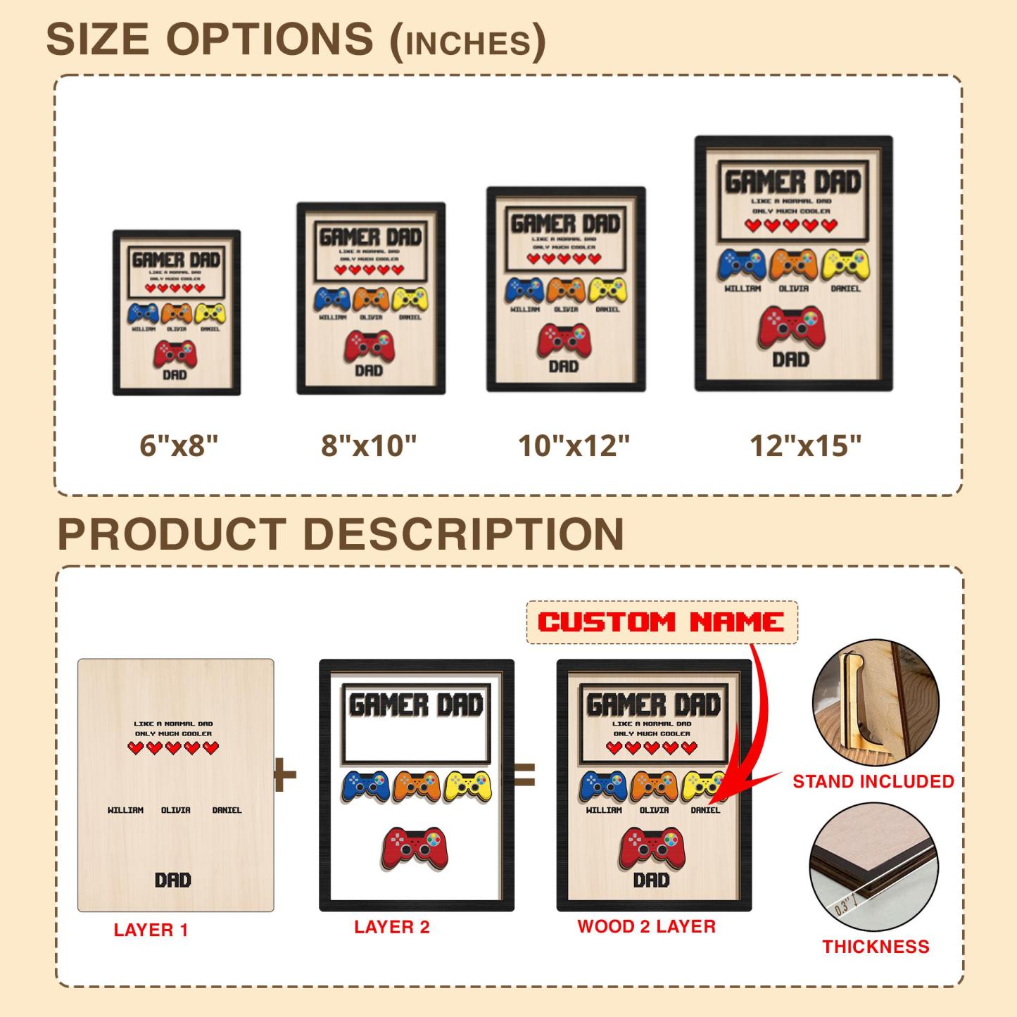 Personalized Gamer Dad Wooden Plaque Custom Kids Names Controller Wood Desktop Decor Custom Gamer Dad Plaque Father's Day Gift for Dad -  NameNecklaceUK