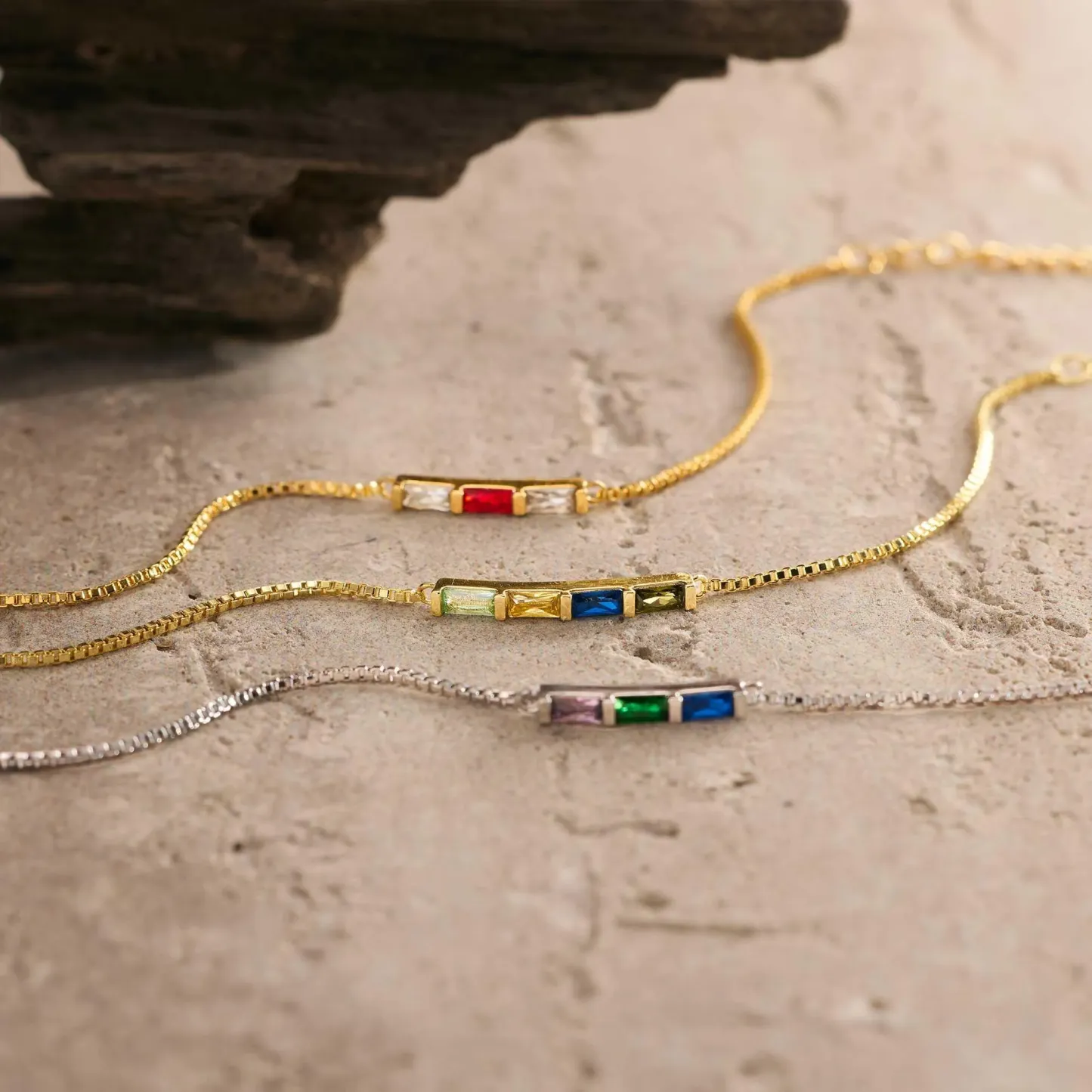 Personalized Baguette Birthstone Bracelet Dainty Family Birthstone Bracelet Modern Birthstone Bar Bracelet Christmas Gift for Her -  NameNecklaceUK