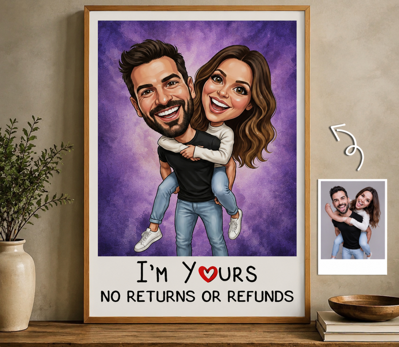 Personalized Photo Text Couple Poster Custom Cartoon Portrait Caricature Wall Art  Gift for Anniversary -  NameNecklaceUK