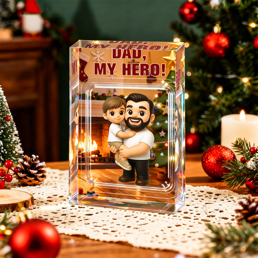 Custom Cartoon Photo Acrylic Plaque Personalized Engraved Message & Anime Portrait Acrylic Block Christmas Gift for Family