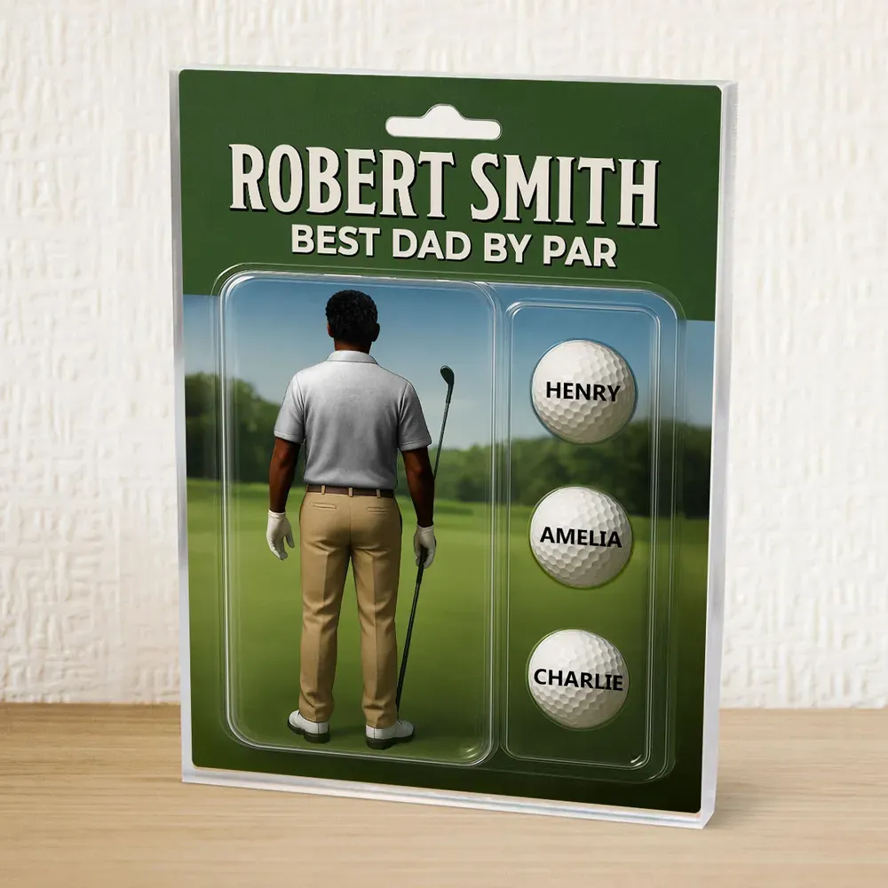 Personalized Acrylic Block Plaque – Best Dad by Par' with Custom Kids' Names, Ideal Father's Day Gift for Golf-Loving Dad