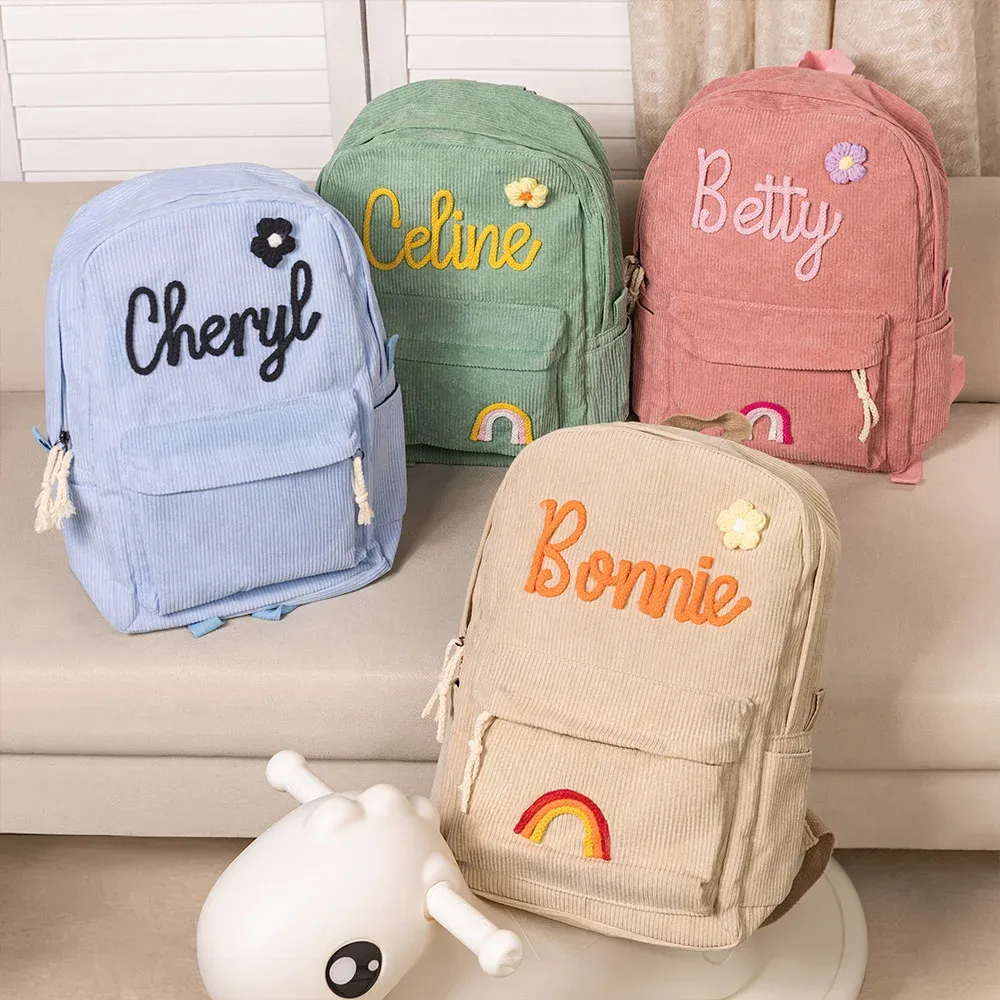 Personalized Braided Flower Rainbow Name Corduroy Kid Toddler Backpack for Preschool Kindergarten Birthday Back to School Gift for Boys Girls -  NameNecklaceUK