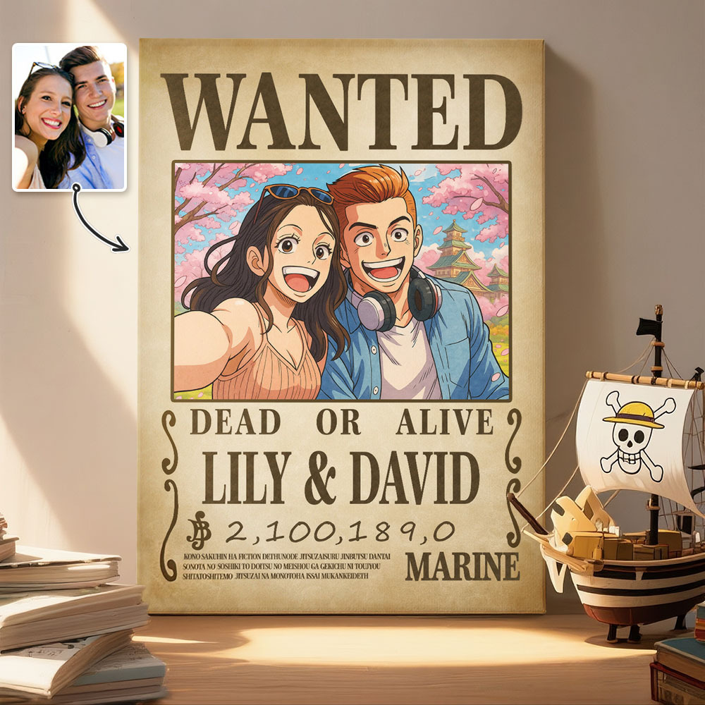 Custom Anime Bounty Couple Portrait Personalized Anime Style Wanted Poster Portrait Unique Captains' Couple Portrait -  NameNecklaceUK