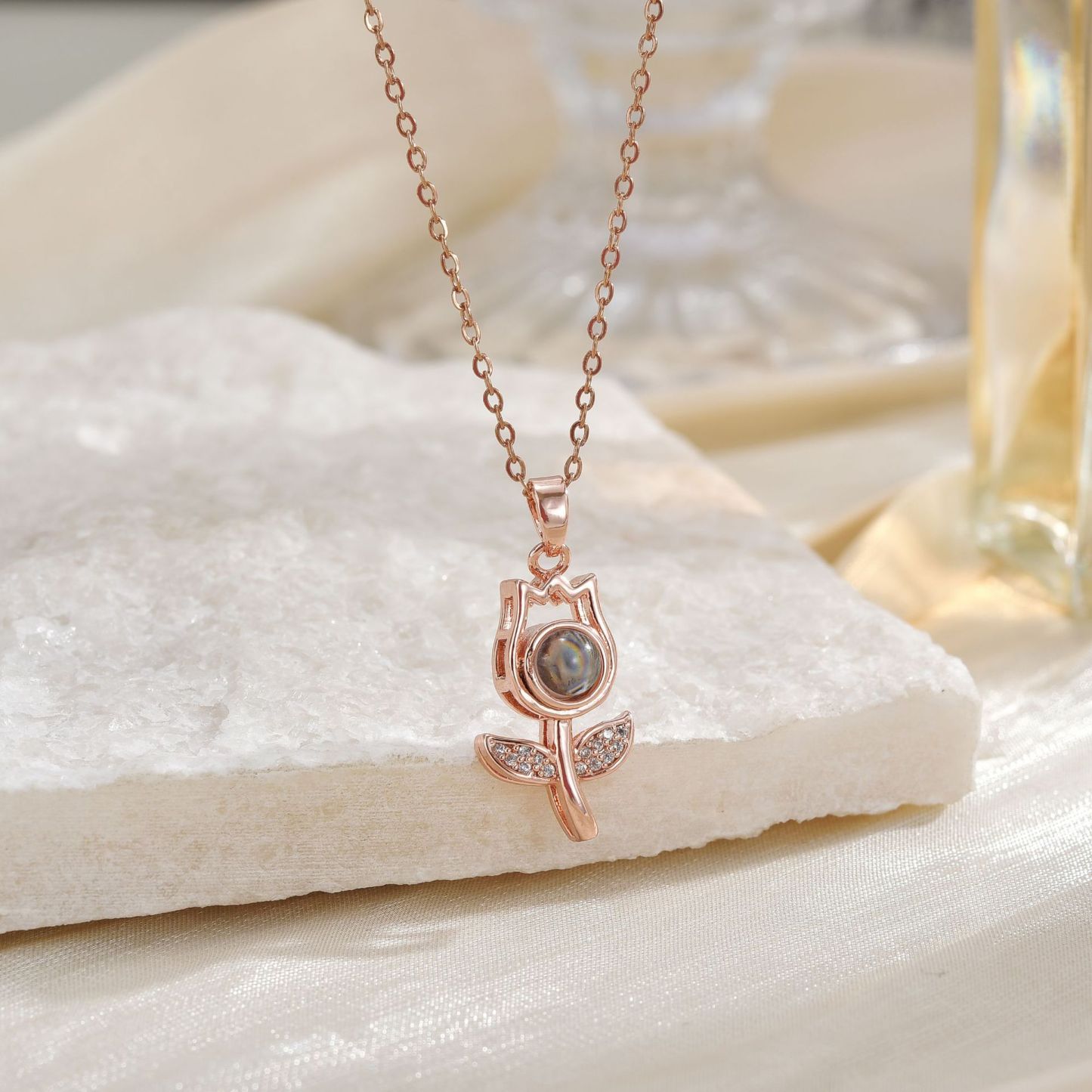 Custom Rose Projection Necklace, Memorial Necklace ,Personalized Memorial Photo Pendant,Picture Necklace,925 Silver Necklace,Gift For Her,N7 -  NameNecklaceUK