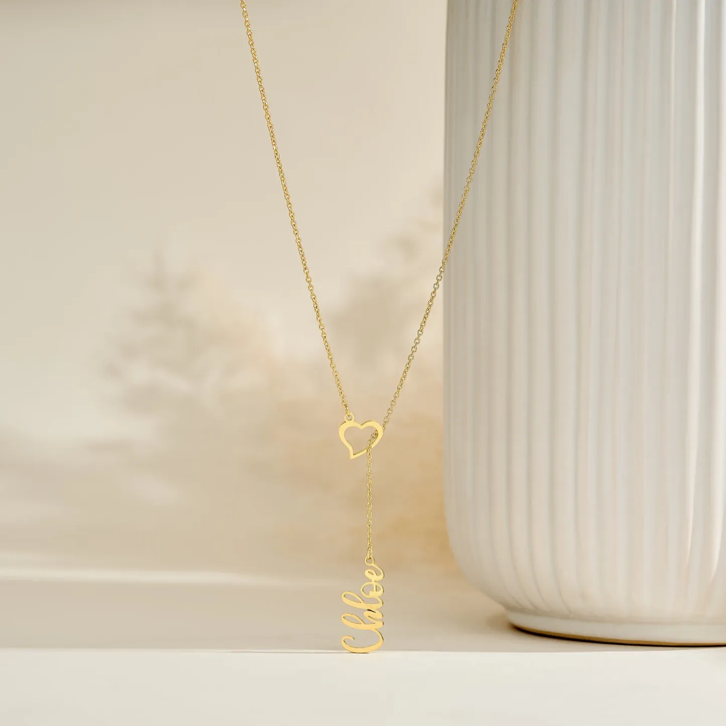 Custom Heart Name Lariat Necklace for Women Personalized Y Necklace with Name and Heart Charm Valentine's Day Gift -  NameNecklaceUK