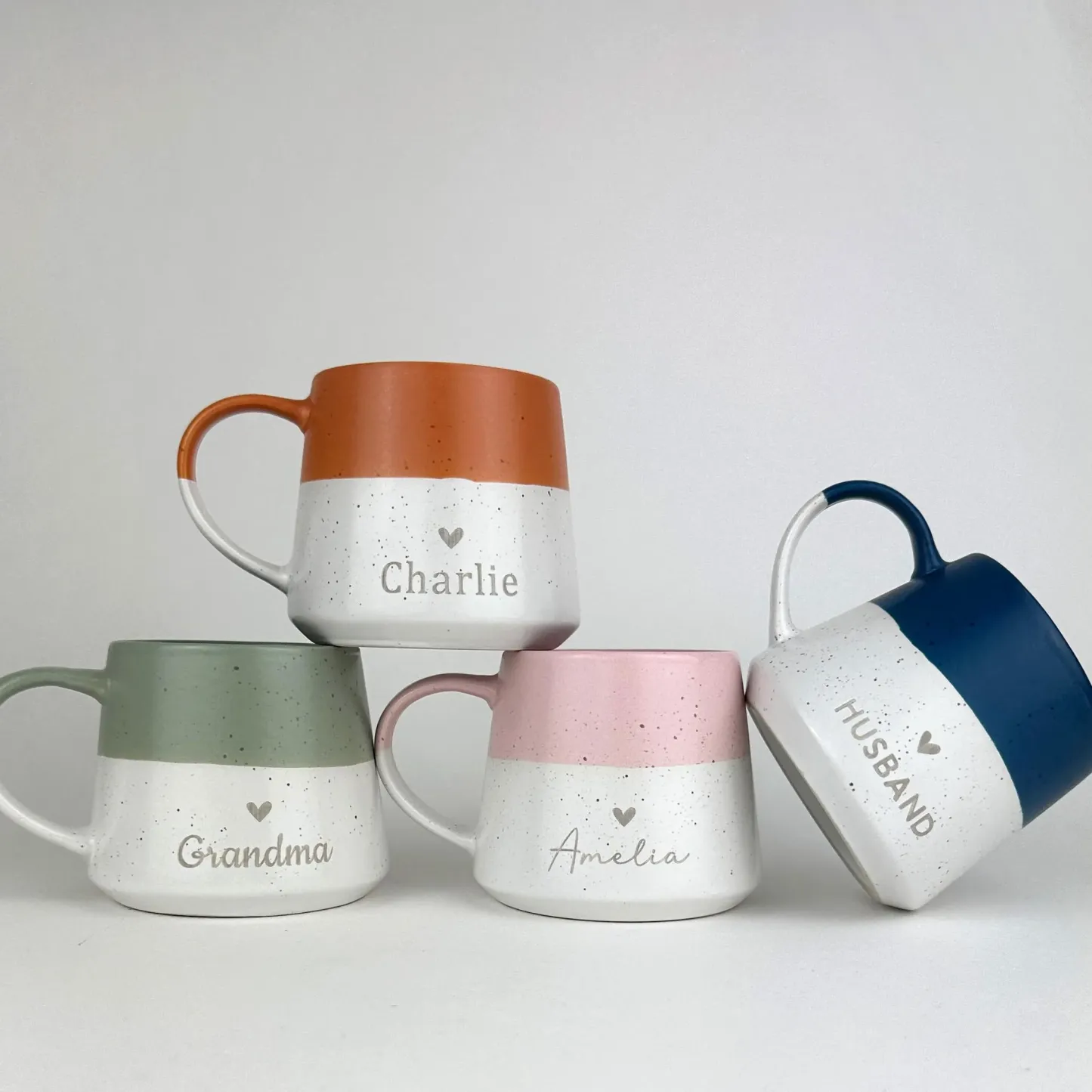 Personalized Heart Name Two Tone Speckled Mug Custom Name Heart Dip Glaze Coffee Cup Gift for Her -  NameNecklaceUK