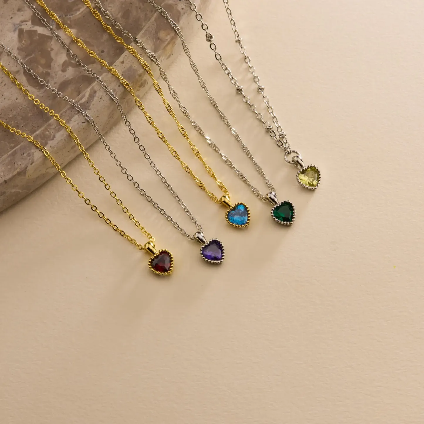 Personalized  Birthstone Necklace Custom Anniversary Birth Month Heart Necklace Valentine's Day Gift for Her -  NameNecklaceUK