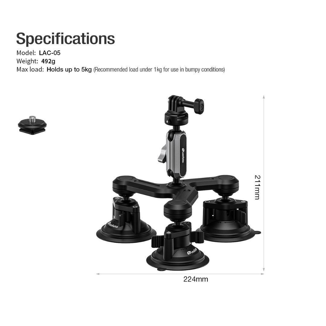 Leofoto LAC-05 Action Camera 3-Suction Cup Mount