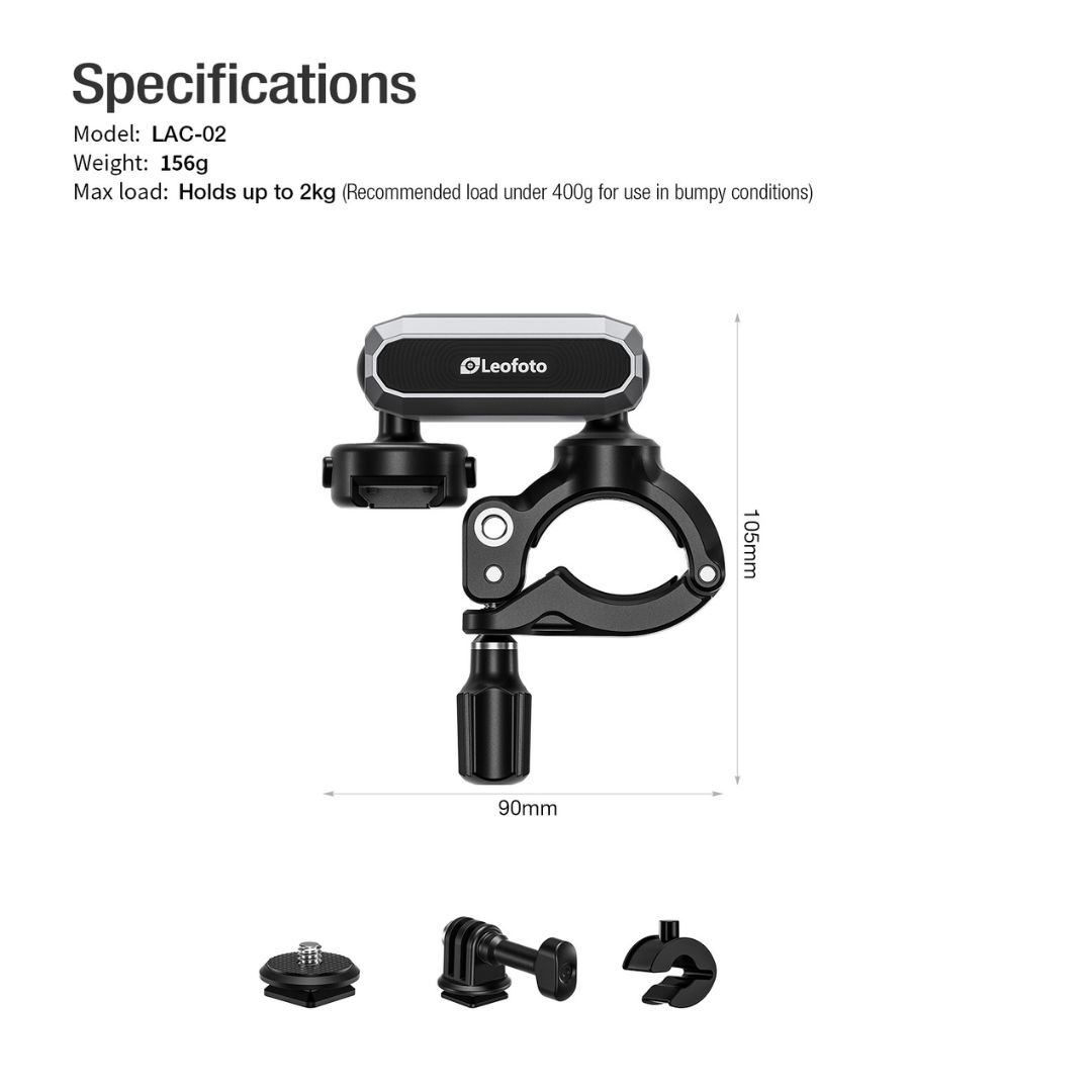 Leofoto LAC-02 Action Camera Bike Mount for DJI Action 6, Action 5 , Insta360 X5, Ace Pro2