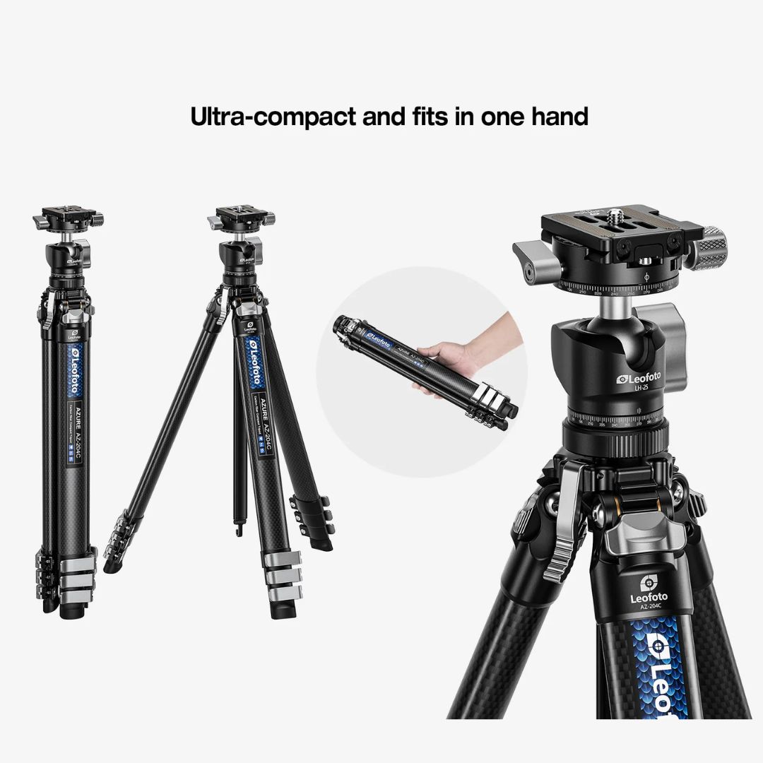 Leofoto AZ-204C + LH-25R AZURE SERIES Ultra-Compact Carbon Fibre Tripod