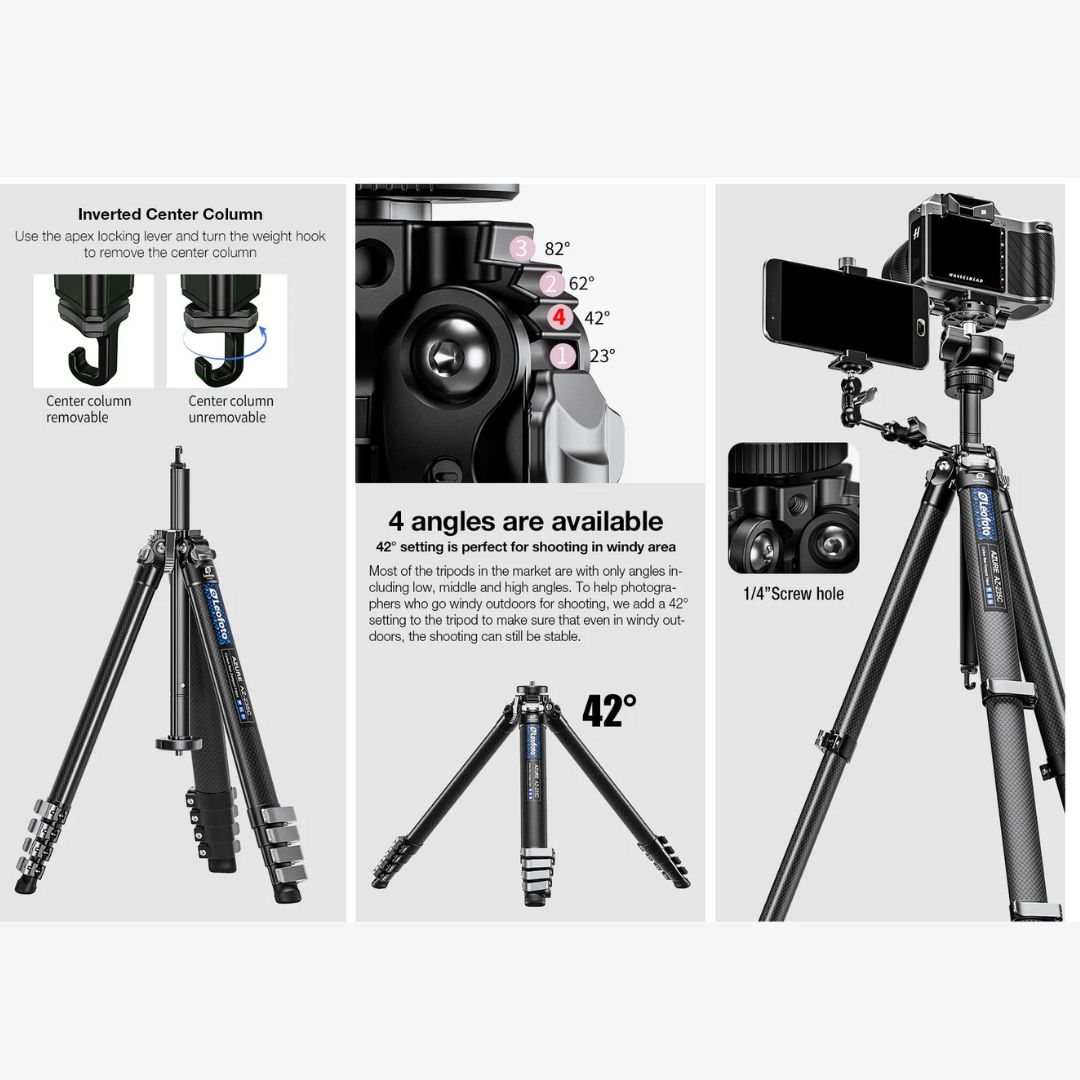 Leofoto AZ-235C+LH-30R Azure Series Ultra-Compact Carbon Fibre Tripod