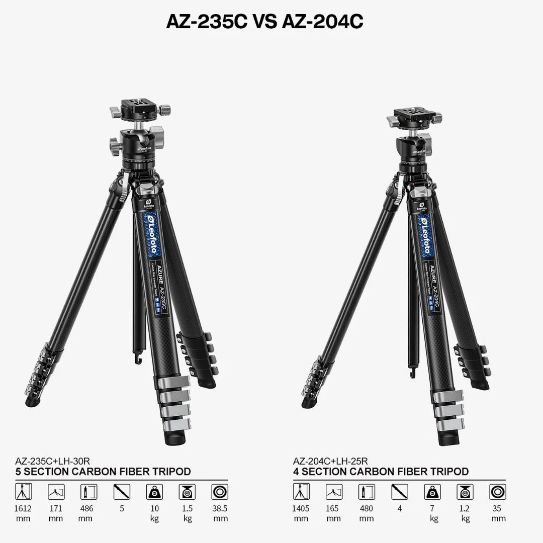 Leofoto AZ-204C + LH-25R AZURE SERIES Ultra-Compact Carbon Fibre Tripod