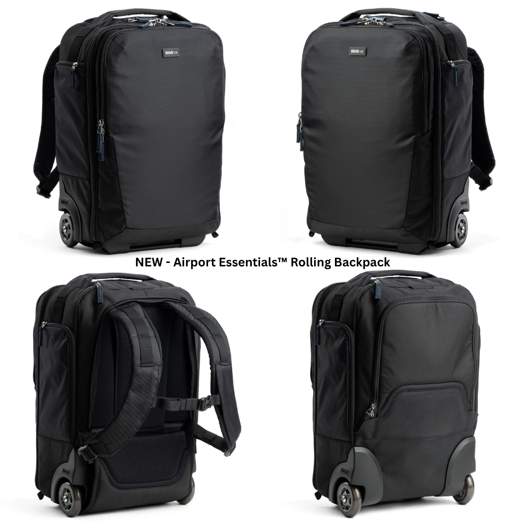 Think Tank Photo Airport Essentials Rolling Backpack "NEW VERSION 2026" for standard camera bodies,4–6 Lenses,16"Laptop