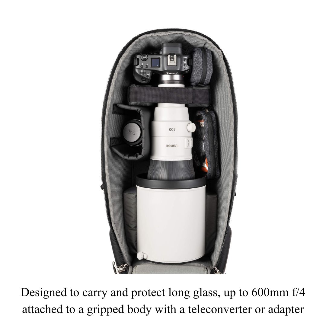 Think Tank Photo BackLight Long Lens Backpack for 600mm f/4 lens attached gripped body , for Birding Photographers