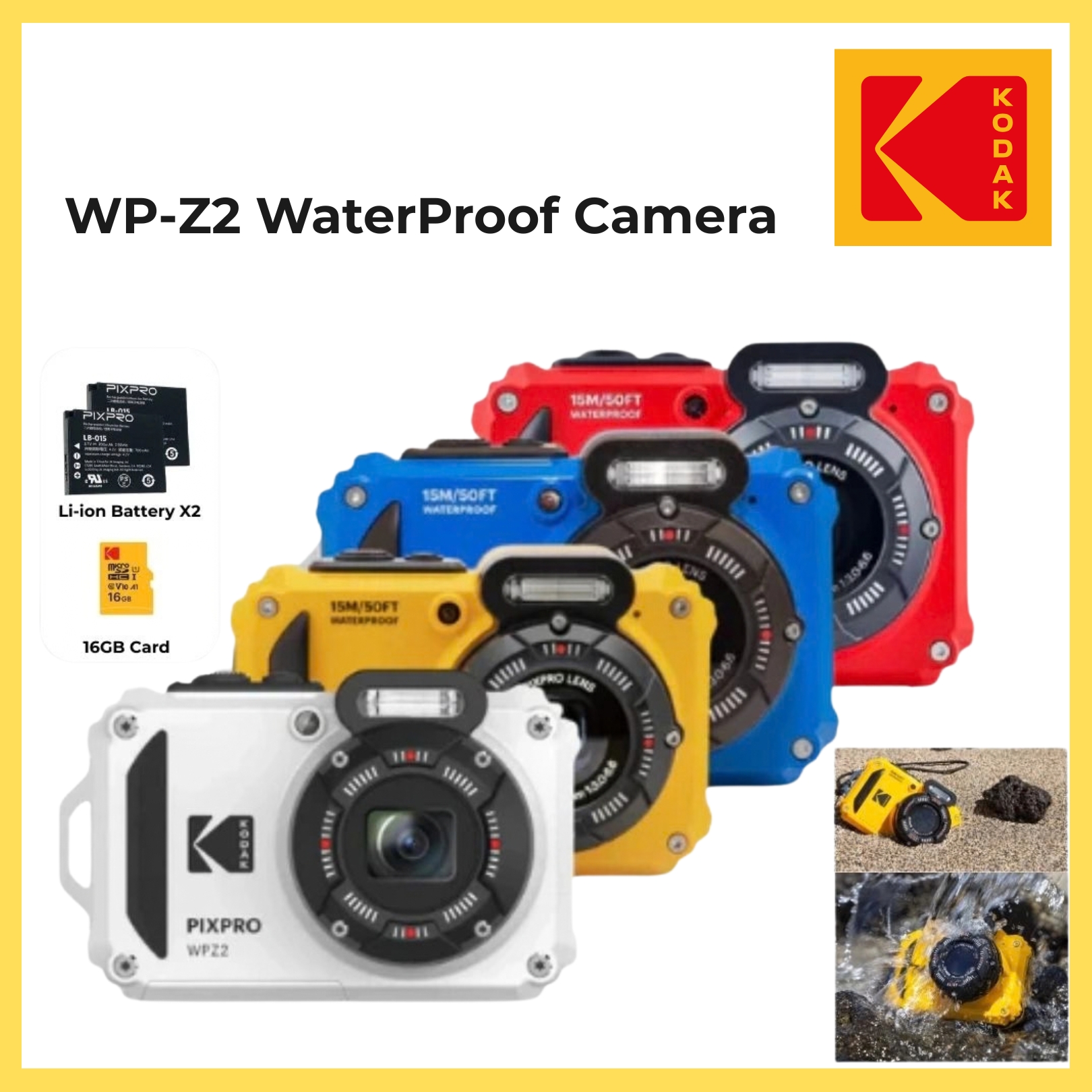 Kodak PIXPRO WPZ2 Digital Camera Special Promo Pack Battery X2, 16GB MicroSD Card X1