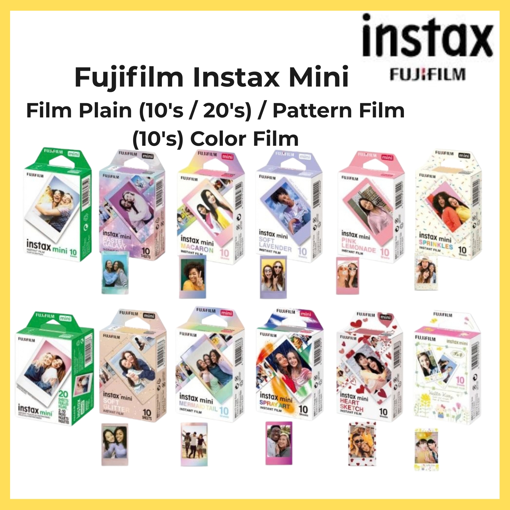 Fujifilm Instax Mini  Film Plain (10's / 20's) / Pattern Film (10's) Color Film