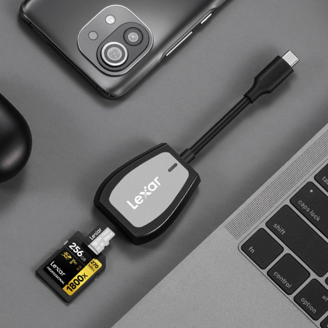 Lexar Professional USB-C Dual-Slot Reader works with SD and microSD UHS-II cards