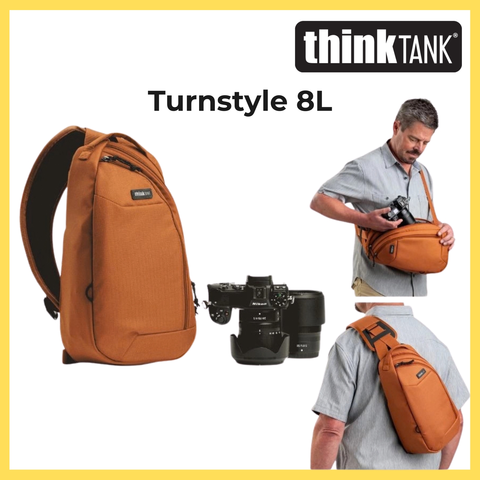 Think Tank Photo Turnstyle 8L Fits 1 body (ungripped) and 2 to 3 lenses; 1 to 2 zooms