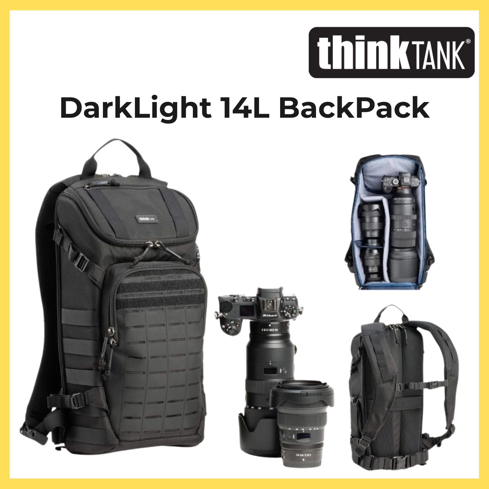 Think Tank Photo DarkLight 14L BackPack Holds standard-sized camera body and 1–3 standard zoom Lens,8" Tablet