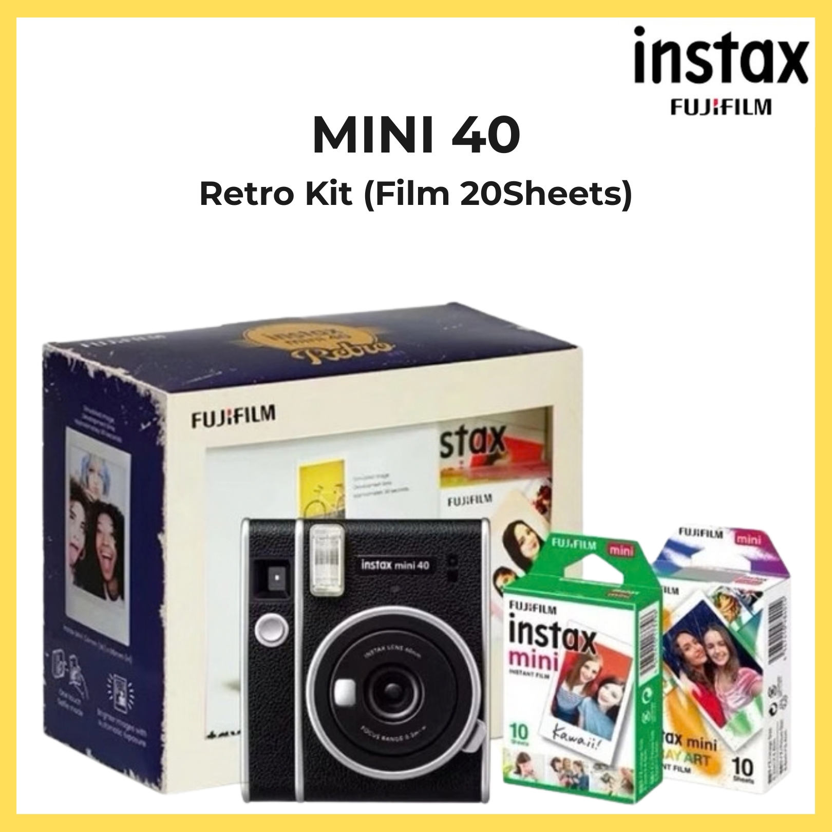 FUJIFILM Instax Mini 40 Instant Camera [Retro Kit]Free 2pk of Pack Instax Mini Film(20’s)