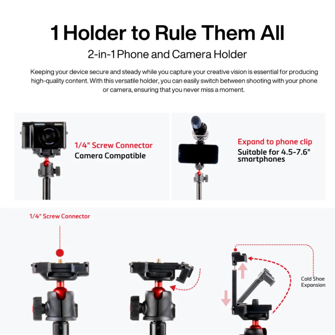RED BUFFALO RB-MT60 High Extendable Tripod With Bluetooth Shutter Remote
