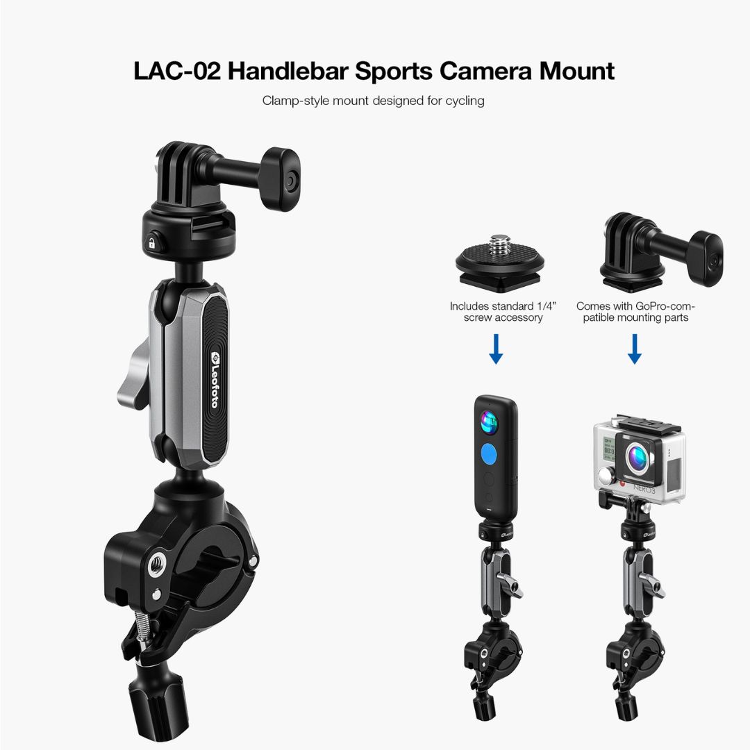 Leofoto LAC-02 Action Camera Bike Mount for DJI Action 6, Action 5 , Insta360 X5, Ace Pro2