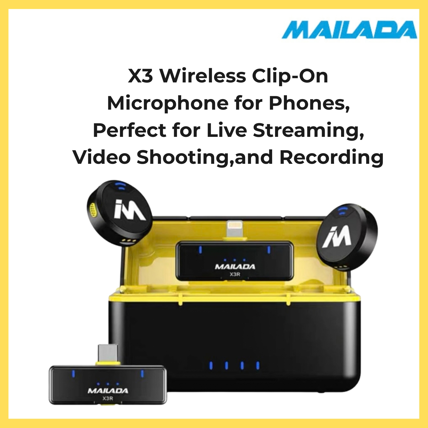 Mailada X3 Wireless Microphone for Smartphone Livestream Video Recording Magnet Clip Mic