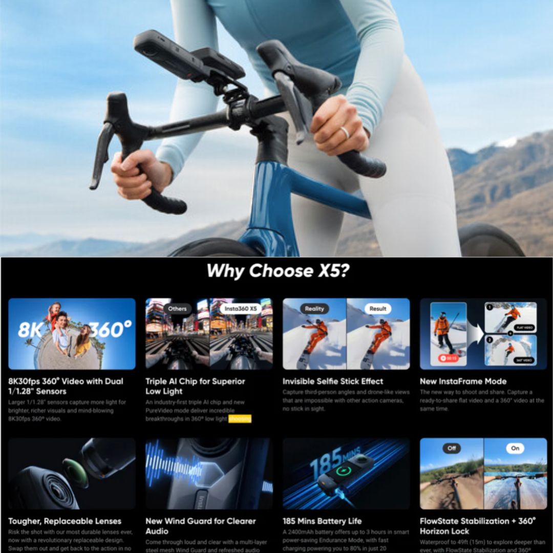 Insta360 X5 8K 360 Action Camera  Starter Bundle/Essential Bundle/Motorcycle Bundle